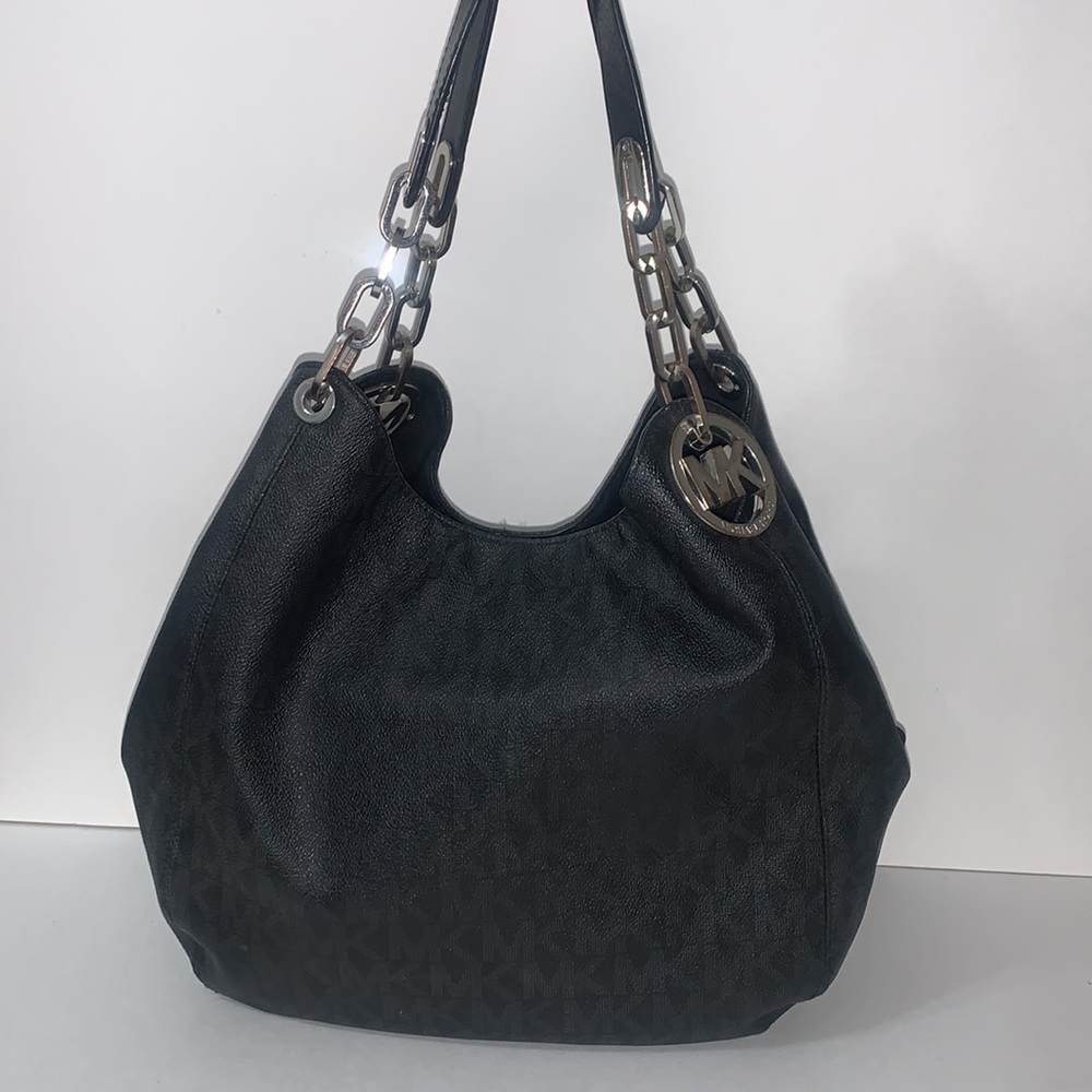 Michael Kors black MK logo hobo shoulder bag